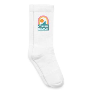 Cousins Beach – Retro Sunset Design - Kids Tennis Socks - white - Right