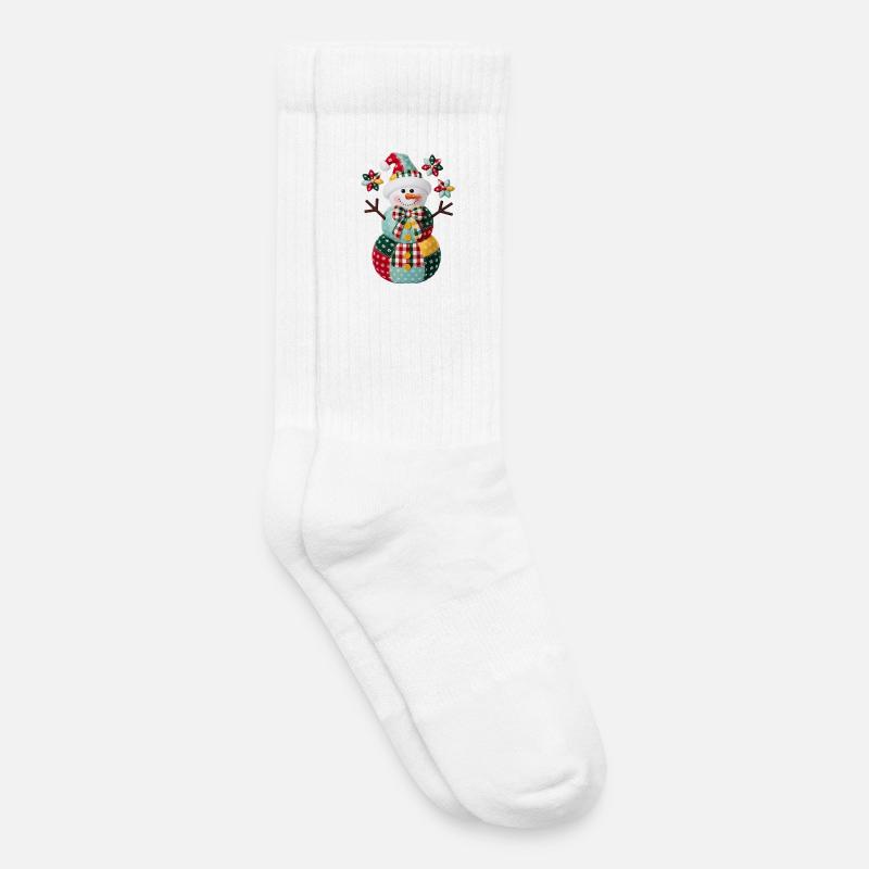 Patchwork Schneemann Feiertagsstimmung - Kinder Tennissocken - Weiß