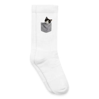 Cat Pocket späht süße Katze in die Tasche - Kinder Tennissocken - Weiß - Rechts