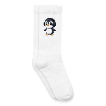 pingouin drôle avec des écouteurs, musique, joie - Chaussettes de tennis bio enfant - blanc - Droite