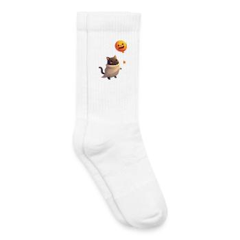 Chat d’Halloween avec citrouille d’Halloween - Chaussettes de tennis bio enfant - blanc - Droite