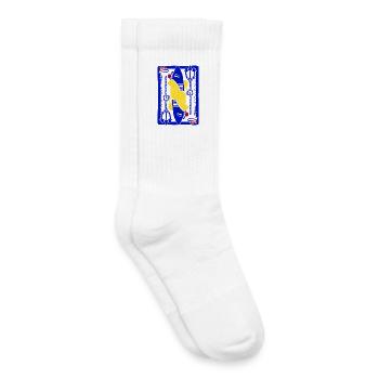 Roi des Mers Capitaine Sardine Bleu Rouge Jaune - Chaussettes de tennis bio enfant - blanc - Droite