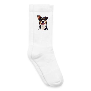Cheerful Tricolor Dog Smiling Funny Dog - Kids Tennis Socks - white - Right