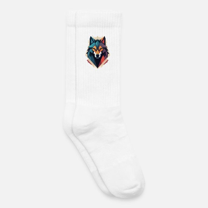 Geometric Wolf Head - Kids Tennis Socks - white