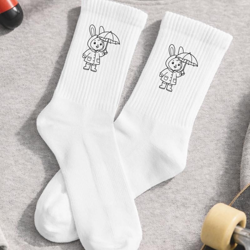 Cute Bunny Raincoat Umbrella Vector Kids Tennis Socks