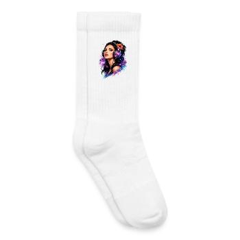 Music lover with headphones in neon art style - Kids Tennis Socks - white - Right