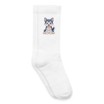 Cuddly Husky Puppy Cartoon - Kids Tennis Socks - white - Right