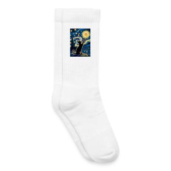 Black Cat in the Swirling Sky Vincent Van Gogh - Kids Tennis Socks - white - Right
