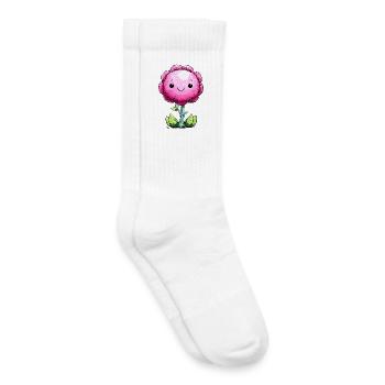 Visage de fleur rose câlin - Chaussettes de tennis bio enfant - blanc - Droite