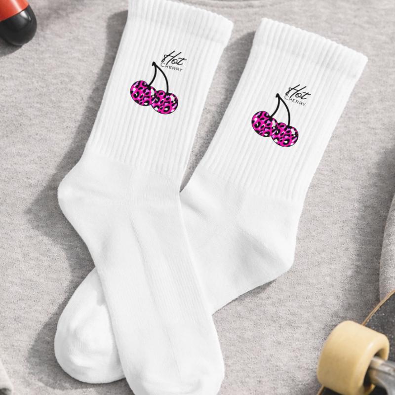 Pink leopard pattern cherry Kids Tennis Socks