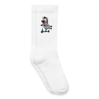 Funny Zebra on Scooter Cartoon - Kids Tennis Socks - white - Right