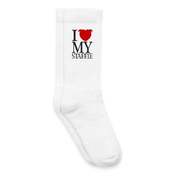 I Love My Staffie With Heart Head - 008b - Kids Tennis Socks - white - Right