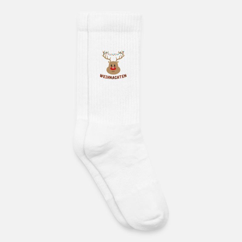 Festlicher Rudolf Rentier Weihnachtspullover - Kinder Tennissocken - Weiß