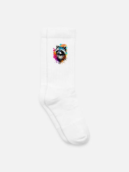 Waschbär Farbenfroh - Waschbär Raccoon - Kinder Tennissocken - Weiß