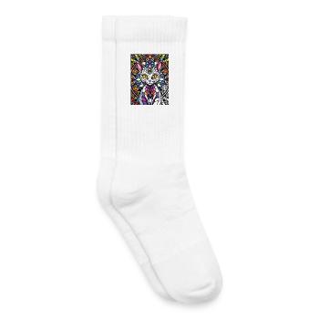 Cat in Stained Glass Mosaic - Kids Tennis Socks - white - Right