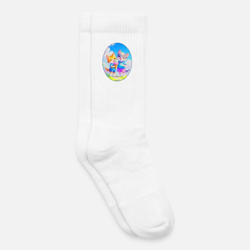 Kätzchen, Hündchen & Eiscreme (Oval) - Kinder Tennissocken - Weiß