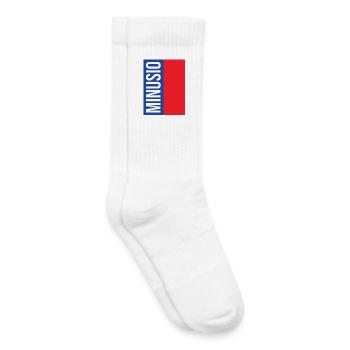 Minusio Typographie Verticale Bleu Rouge - Chaussettes de tennis bio enfant - blanc - Droite