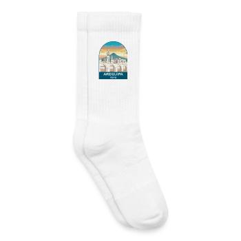Arequipa Peru Volcano Vintage Travel Poster - Kids Tennis Socks - white - Right