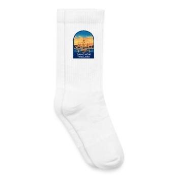 Bangkok Wat Arun Thaïlande Voyage Rétro Sunset Badg - Chaussettes de tennis bio enfant - blanc - Droite