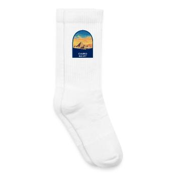 Cairo Egypt Pyramids Sphinx Retro Sunset Badge - Kids Tennis Socks - white - Right
