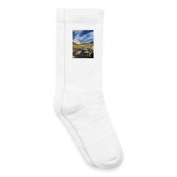 Alpine hut in front of mountain landscape - Kids Tennis Socks - white - Right