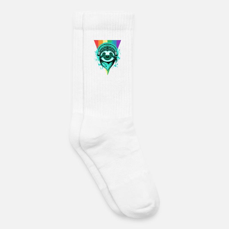 Faultier mit Kopfhörern & Regenbogen - Kinder Tennissocken - Weiß