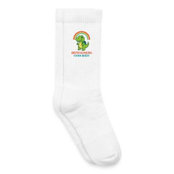 Erster Schultag | Dino mit Ranzen & Regenbogen - Kinder Tennissocken - Weiß - Rechts