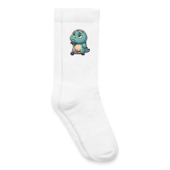 mignon Dino Trex scooter dessin animé ennui - Chaussettes de tennis bio enfant - blanc - Droite