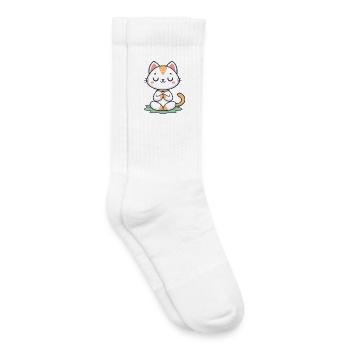 Chat zen Méditatif - Chaussettes de tennis bio enfant - blanc - Droite