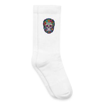 Tête de mort mexicaine sugar skull crâne fleurs - Chaussettes de tennis bio enfant - blanc - Droite