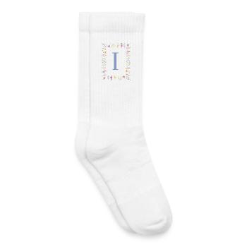 Floral Initial "I" Floral Monogram - Kids Tennis Socks - white - Right