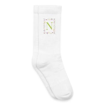 Florale Initialen " N ", Buchstaben Monogramm  - Kinder Tennissocken - Weiß - Rechts