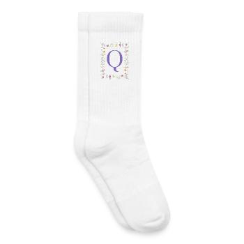 Monogram "Q", floral initials - Kids Tennis Socks - white - Right