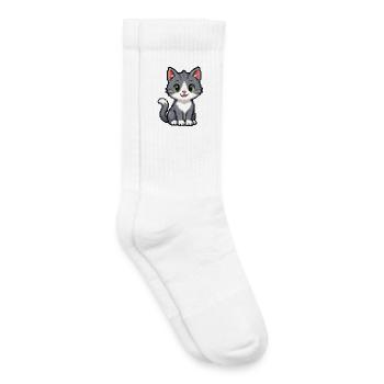 Pixel Kitten Gray Cat - Kids Tennis Socks - white - Right