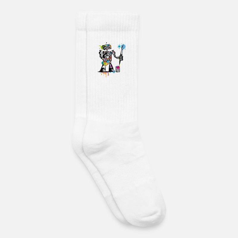 Roboter mit einem Pinsel - Kinder Tennissocken - Weiß