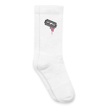 Razor blade with heart and blood - Kids Tennis Socks - white - Right