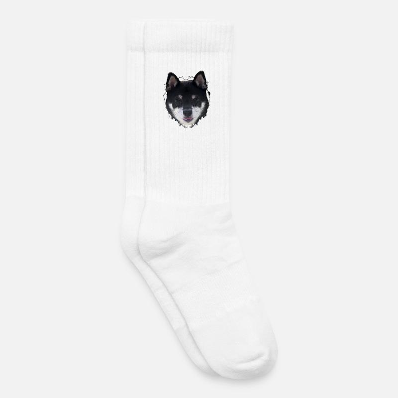 Conception du visage du chien de nuit - Chaussettes de tennis bio enfant - blanc