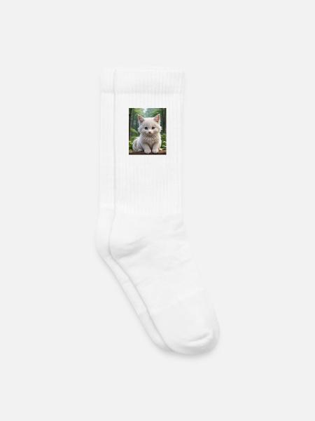 Cute Cat - Kids Tennis Socks - white
