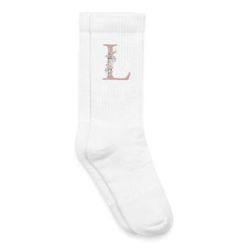 L Monogram, Floral, Personalizable - Kids Tennis Socks - white - Right
