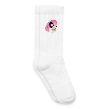 Asian beauty with pink umbrella - Kids Tennis Socks - white - Right