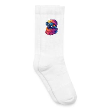 Bunte Papageien-Zeichentrick-Kawaii-Wintersonnenbrille - Kinder Tennissocken - Weiß - Rechts