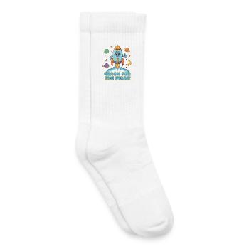 Raketenreise zu den Sternen – Strebe nach den Sternen - Kinder Tennissocken - Weiß - Rechts