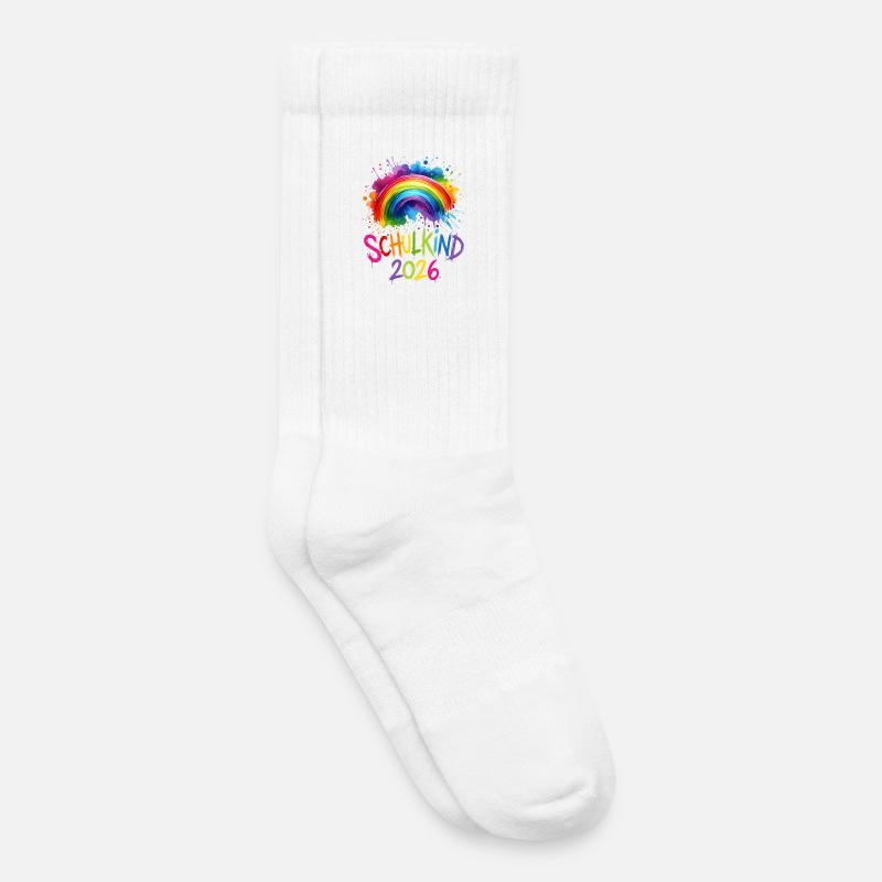 Schulkind 2026 Regenbogen - Kinder Tennissocken - Weiß