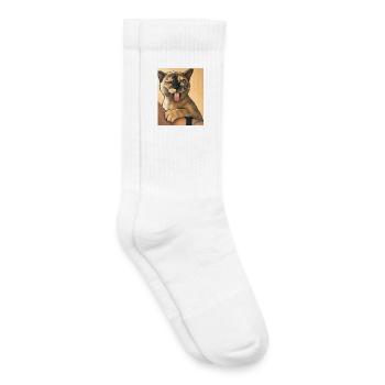 Katzenwink: Zunge raus Cartoon-Kätzchen - Kinder Tennissocken - Weiß - Rechts