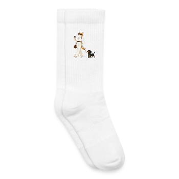 Chat élégant avec teckel lors d’une promenade au café - Chaussettes de tennis bio enfant - blanc - Droite