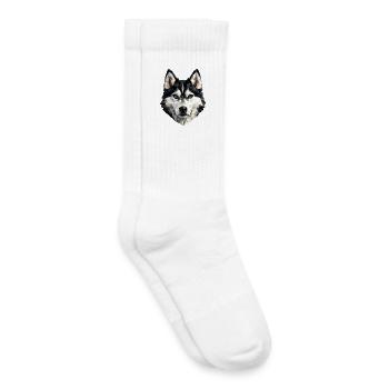 Tête husky géométrique aux yeux bleus - Chaussettes de tennis bio enfant - blanc - Droite