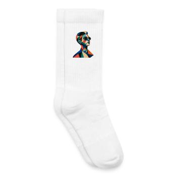 Retro Portrait – Geometric Colors - Kids Tennis Socks - white - Right