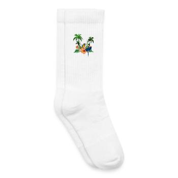 Design tropical avec des palmiers et des perroquets. - Chaussettes de tennis bio enfant - blanc - Droite
