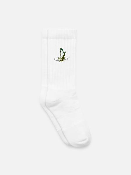 Keltische Harfe mit keltischem Knoten und Blumen mit Vogel - Kinder Tennissocken - Weiß