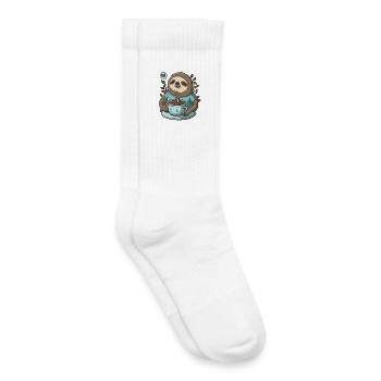 freundliches Faultier mit duftendem Kaffee sagt HI - Kinder Tennissocken - Weiß - Rechts